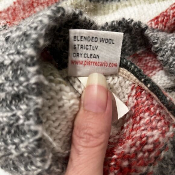 Pierre Carlo Italian Style Sweater Size L Wool Blend Knit Striped Red White Blue - Picture 9 of 9